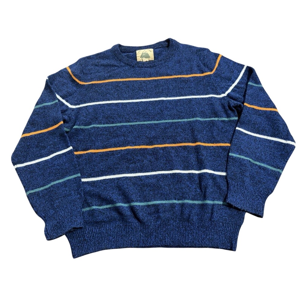 Vintage Overland Mills Striped Sweater XL Blue Lambswool Blend Outdoor Y2k